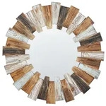 Beliani Wandspiegel, Hellbraun, Wei&szlig;, Schwarz, Holzwerkstoff, Rund, 66x66x4 cm,