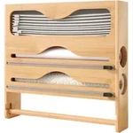 Relaxdays Wandrollenhalter, Hellbraun, Holz, Metall, Kunststoff, Bambus, 34.5x33x7
