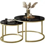 Lookway Couchtisch, Gold, Schwarz Hochglanz, Holzwerkstoff, Rund, 80x48x80 cm,