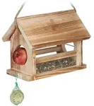 Relaxdays Vogelfutterhaus, Hellbraun, Holz, Kunststoff, Metall, 31x24x20 cm,