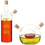 Relaxdays Essig&ouml;lflasche, Transparent, Glas, Naturmaterialien, 5.5x21x5.5 cm,