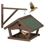 Relaxdays Vogelfutterhaus, Dunkelbraun, Holz, Papier, Metall, 42.5x35x40.5 cm,