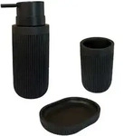 Relaxdays Badaccessoires-Set, Schwarz, Kunststoff, 6.5x17.5x6.5 cm, Badaccessoires