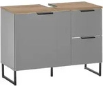home24 Waschbeckenunterschrank Denver, Grau, Eiche, Metall, 1 F&auml;cher, 2 Schublade(n)