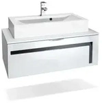 Vladon Waschbeckenunterschrank, Schwarz Hochglanz, Holzwerkstoff, 96x36x51 cm,