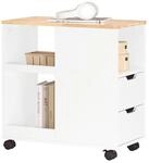 SoBuy Druckertisch, Wei&szlig;, Natur, Holzwerkstoff, Holz, 30x60x60 cm, Arbeitszimmer,