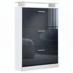 Vladon Schuhschrank, Schwarz Hochglanz, Holzwerkstoff, 89x128x23 cm, Garderobe,