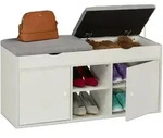 Relaxdays Schuhbank, Wei&szlig;, Textil, 2-Sitzer, 2 F&auml;cher, F&uuml;llung: Schaumstoff,