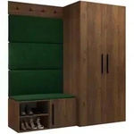Mirjan24 Garderoben-Set, Gr&uuml;n, Nussbaum, Holzwerkstoff, Textil, Rechteckig,