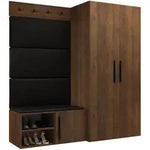 Mirjan24 Garderoben-Set, Schwarz, Nussbaum, Holzwerkstoff, Textil, Rechteckig,