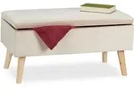 Relaxdays Sitzbank, Creme, Holzwerkstoff, Holz, Textil, 80x41x40 cm, Wohnzimmer,