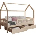 Mirjan24 Hausbett, Natur, Holz, 2 Schubladen, Rechteckig, 80x180 cm, Kinder- &