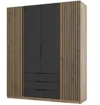 Masseno Dreht&uuml;renschrank, Gold, Holzwerkstoff, 12 F&auml;cher, 3 Schubladen,...