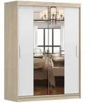 imoebel24 Schwebet&uuml;renschrank, Sonoma Eiche, Wei&szlig;, Glas, Holzwerkstoff, 5...