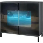 Vladon Kommode, Schwarz Hochglanz, Holzwerkstoff, 92.5x83.5x35 cm, Wohnzimmer,