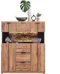 Livetastic Highboard, Schwarz, Wildeiche, Holz, Glas, Holzwerkstoff, Wildeiche, Kork,
