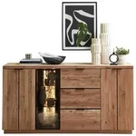 Livetastic Sideboard, Schwarz, Wildeiche, Holz, Glas, Holzwerkstoff, Metall,