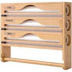 Relaxdays Wandrollenhalter, Hellbraun, Holz, Metall, Kunststoff, Bambus, 35.5x30x7