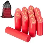 Relaxdays Kubb-Spiel, Rot, Holz, Textil, 5x20x5 cm, Outdoor Spielzeug,