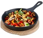 Relaxdays Bratpfanne, Anthrazit, Metall, Holz, 33x5x21.5 cm, Kochen, Pfannen,