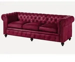 Massivmoebel24 Sofa, Rot, Leder, Echtholz, 3-Sitzer, Rechteckig, 216x75x82 cm,