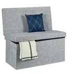 Relaxdays Sitzhocker, Grau, Holzwerkstoff, Textil, 76x73x38 cm, Wohnzimmer, Hocker