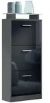 Vladon Schuhschrank, Schwarz Hochglanz, Holzwerkstoff, 46x128x23 cm, Garderobe,