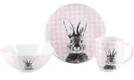 Creatable Fr&uuml;hst&uuml;cksservice Happy Bunny, Wei&szlig;, Rosa, Keramik, 3-teilig, Hase,