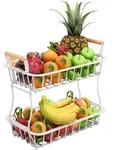 Relaxdays Obstkorb, Wei&szlig;, Metall, Holz, 34 cm, Essen & Trinken, Geschirr, Schalen &