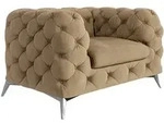 S-Style Chesterfield-Sessel, Beige, Textil, Echtholz,Birke, Buche, 1-Sitzer,