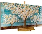 Kunstloft &Ouml;lgem&auml;lde, Braun, Petrol, Textil, Holz, Rechteckig, 140x70 cm, Handmade