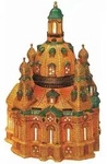 Dekohaus Frauenkirche Dresden, Braun, Gr&uuml;n, Keramik, Kirche, 17x26x16 cm,