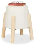 Relaxdays Sitzhocker, Wei&szlig;, Textil, Holz, Holzwerkstoff, Kiefer, 30x40x30 cm,