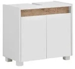home24 Waschbeckenunterschrank Cosmo, Wei&szlig;, Eiche, Kunststoff, einzeln stellbar,