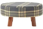 Homescapes Sitzhocker, Grau, Textil, Kariert, Rund, 62x30x62 cm, Wohnzimmer, Hocker