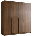 Mirjan24 Kleiderschrank, Nussbaum, Gold, Holzwerkstoff, 9 F&auml;cher, Rechteckig,