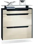 Vladon Schuhschrank, Creme, Schwarz Hochglanz, Holzwerkstoff, 89x96x23 cm,...