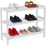 Relaxdays Schuhregal, Wei&szlig;, Holz, Bambus, Rechteckig, 70x55x26 cm, Garderobe,