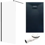 bad land Duschset, Schwarz, Glas, Stein Optik, Rechteckig, 90x198.2 cm, Badezimmer,