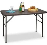 Relaxdays Gartentisch, Dunkelbraun, Kunststoff, Metall, 122x74x61.5 cm, Gartenm&ouml;bel,