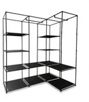 Relaxdays Eckschrank, Schwarz, Metall, Textil, Kunststoff, 130x170x86 cm,