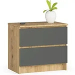 Akord Nachtschrank, Eiche Artisan, Grau, Holzwerkstoff, Nachbildung, Holz...