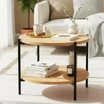 CLP Couchtisch, Eukalyptusholz, Metall, Rund, 50x40x50 cm, Wohnzimmer,