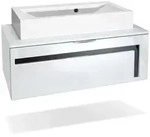 Vladon Waschbeckenunterschrank, Schwarz Hochglanz, Holzwerkstoff, 96x36x51 cm,