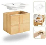 SoBuy Waschtischkombi, Natur, Holzwerkstoff, Keramik, 61x54x46 cm, Badezimmer,