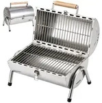 Relaxdays Tischgrill, Silber, Metall, Holz, 41.5x35x24.5 cm, Grills &