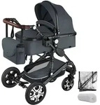 tectake Kombi-Kinderwagen, Anthrazit, Kunststoff, 63x120x100 cm, Baby on Tour,