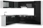Vicco Eckk&uuml;che, Schwarz Hochglanz, Wei&szlig;, Holzwerkstoff, L-Form,Formgebogen,