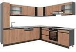 Vicco Eckk&uuml;che, Honigeiche, Anthrazit, Holzwerkstoff, L-Form,Formgebogen,