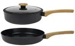 Sabatier Pfannenset, Schwarz, Glas, Metall, Buche, Rund, antihaftbeschichtet,...